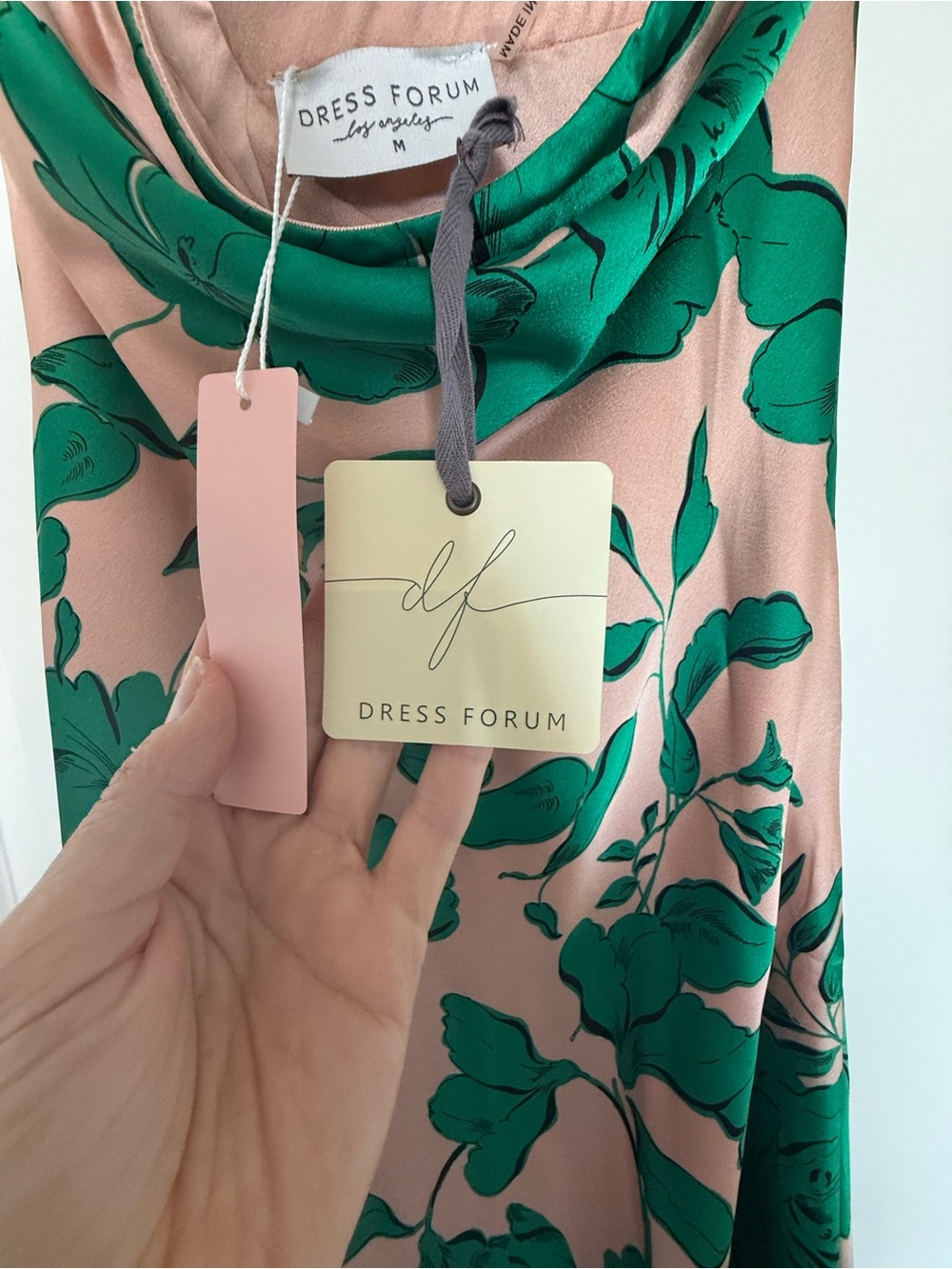 Dress Forum Strapless Pink Maxi Dress with Green Floral Print NWT - Picture 2 of 7